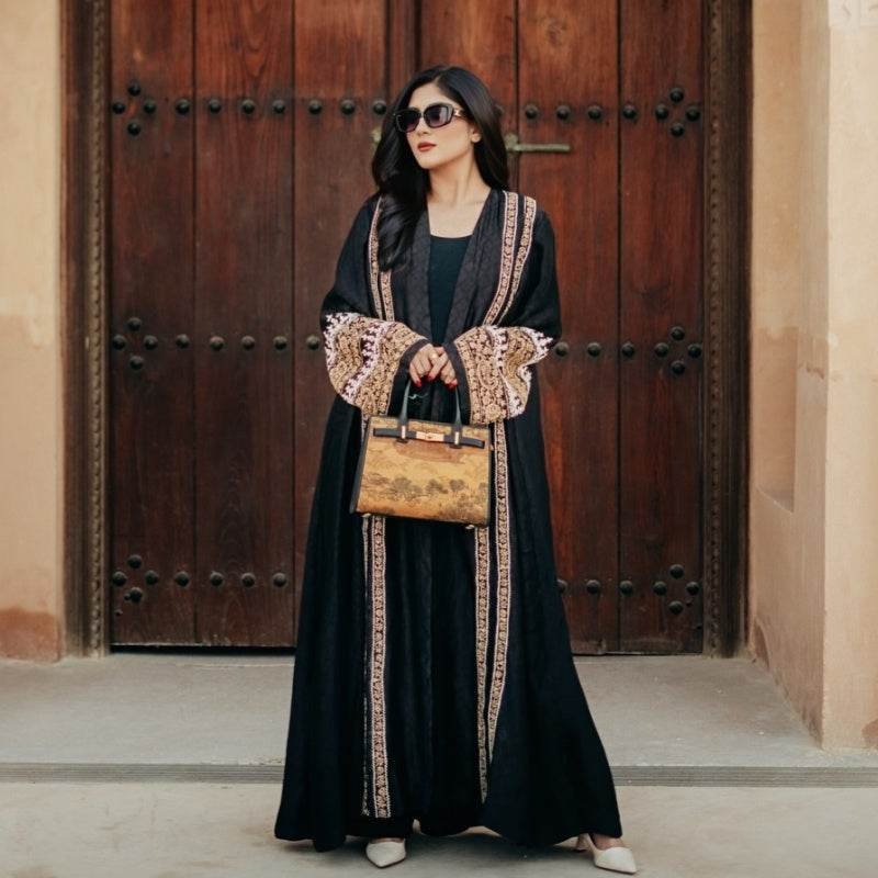 Handmade Xiangyunsha Silk Black Leather Kelly Bag Chinese Painting - Image 6