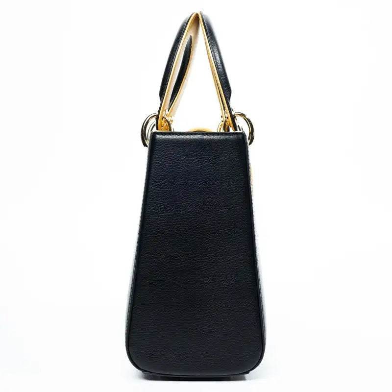 Embroidery Leather Black Lady Bag Gold Peony Luxury Handbag - Image 13