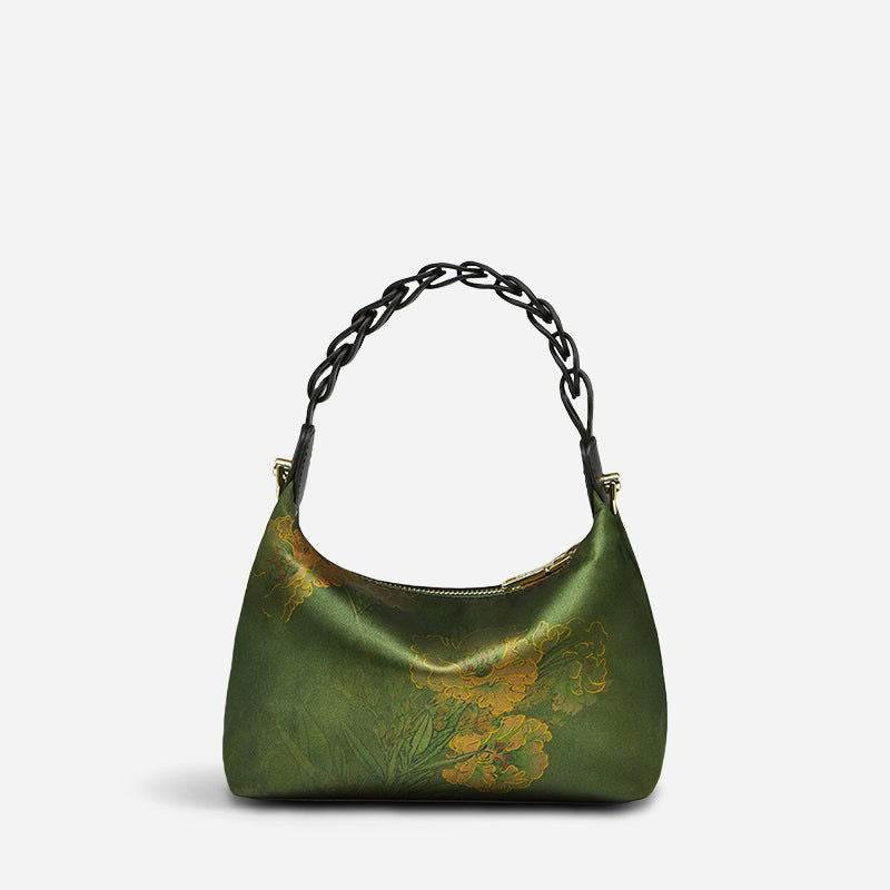 Xiangyunsha Silk Dark Green Mulberry Silk Shoulder Bag - Image 15