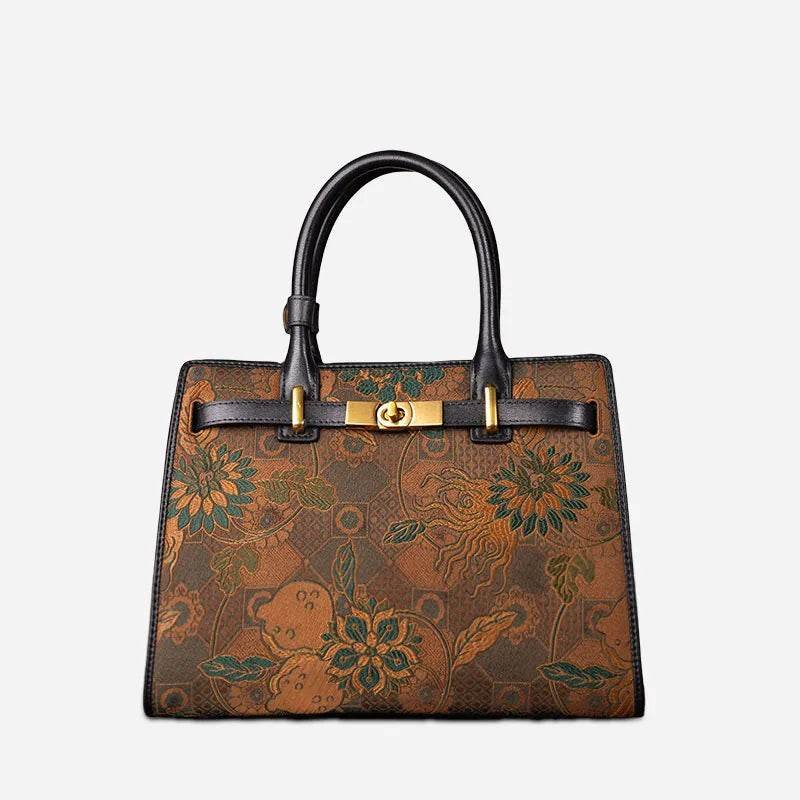 Handmade Song Brocade Chinoiserie Vintage Brown Kelly Bag - Image 12
