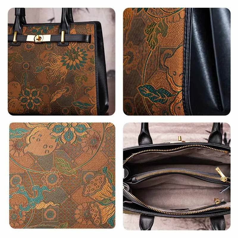 Handmade Song Brocade Chinoiserie Vintage Brown Kelly Bag - Image 8