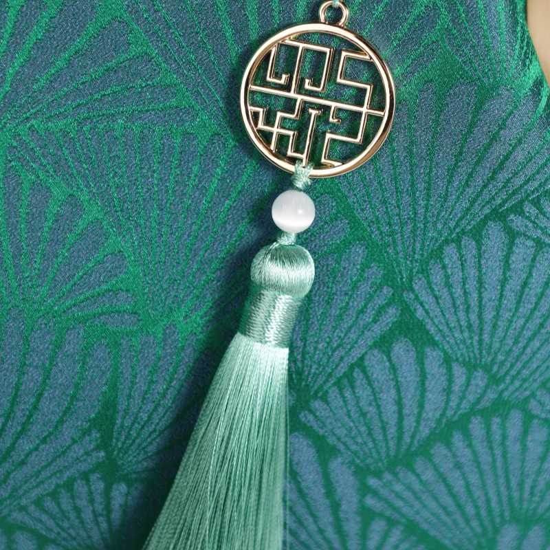 Mulberry Silk Green Pine Leaf Vintage Kiss Lock Clasp Bag - Image 8