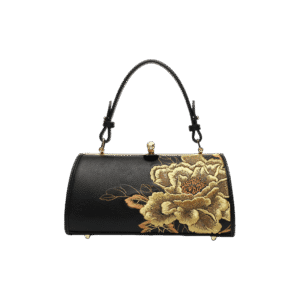 Embroidery Leather Kiss Lock Bag Royal Gold Peony Luxury Handbag
