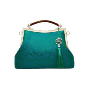 Mulberry Silk Green Pine Leaf Vintage Kiss Lock Clasp Bag