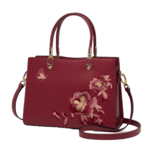 Embroidery Leather Tote Handbag Prosperous Peony
