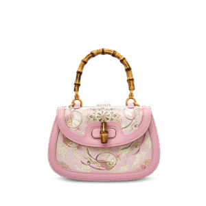 Song Brocade Pink Mulberry Silk Handbag with Bamboo Handle