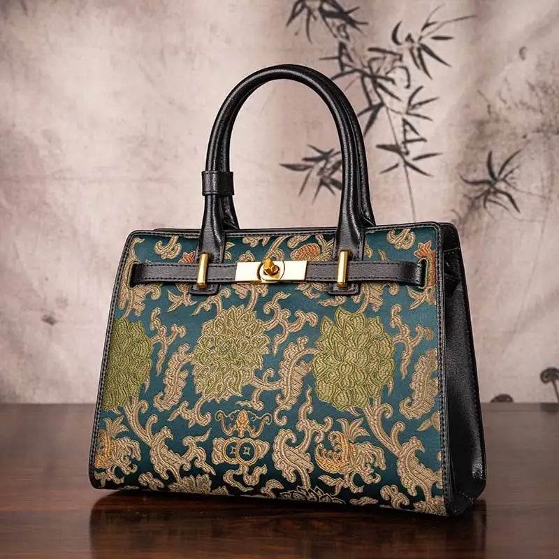 Handmade Song Brocade Chinoiserie Leather Kelly Bag Twining Flowers - Image 3