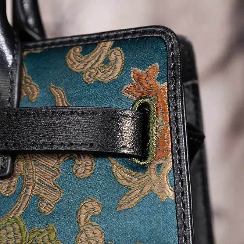 Handmade Song Brocade Chinoiserie Leather Kelly Bag Twining Flowers - Image 4