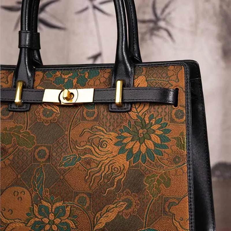 Handmade Song Brocade Chinoiserie Vintage Brown Kelly Bag - Image 4
