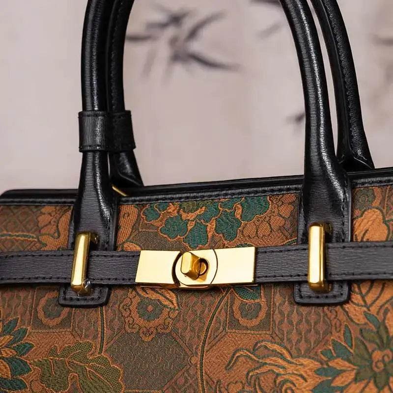 Handmade Song Brocade Chinoiserie Vintage Brown Kelly Bag - Image 6