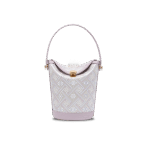 Zhuang Brocade Leather Bucket Crossbody Bag Romantic Purple